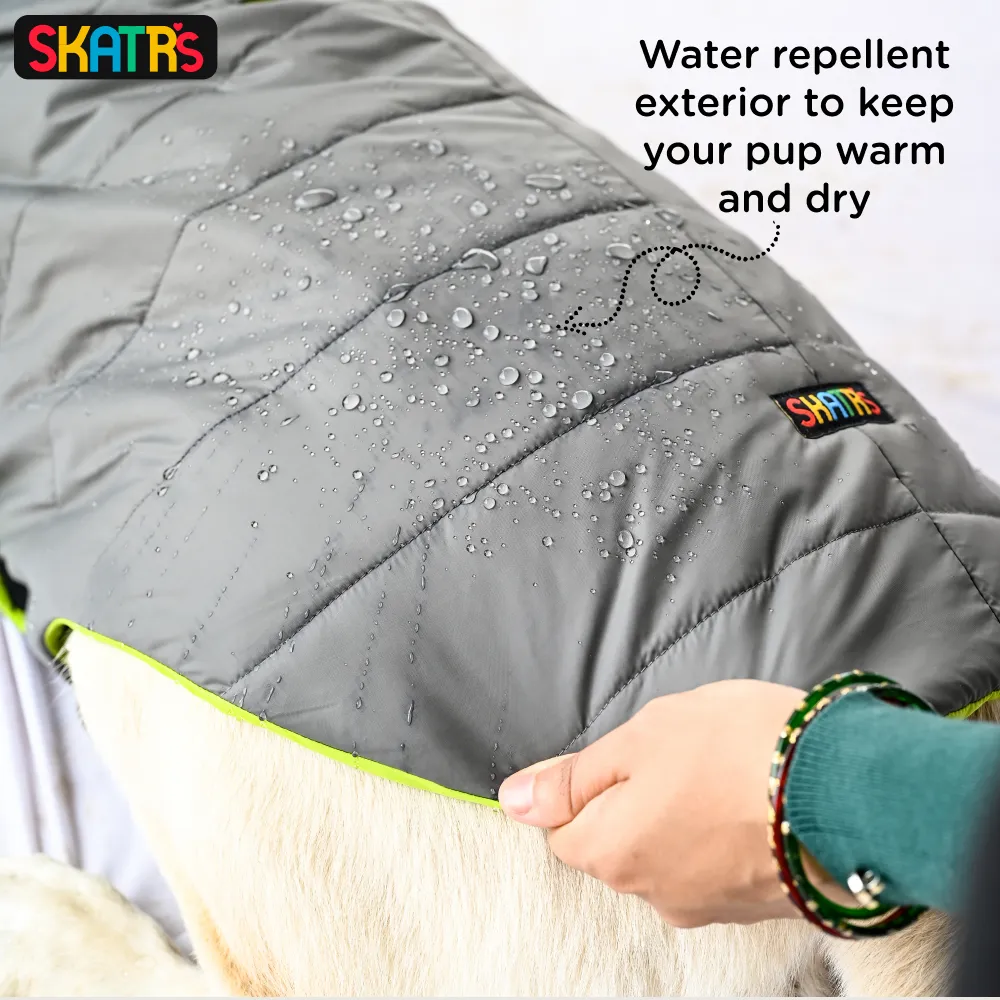 Skatrs Smokey Grey Puffer Reversible Jacket for Dogs and Cats | With Adjustable Baby Velcro