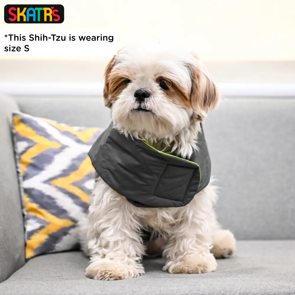 Skatrs Smokey Grey Puffer Reversible Jacket for Dogs and Cats | With Adjustable Baby Velcro