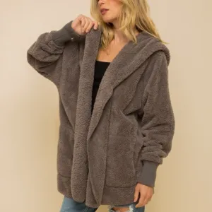 Steel Grey Faux Fur Hooded Jacket