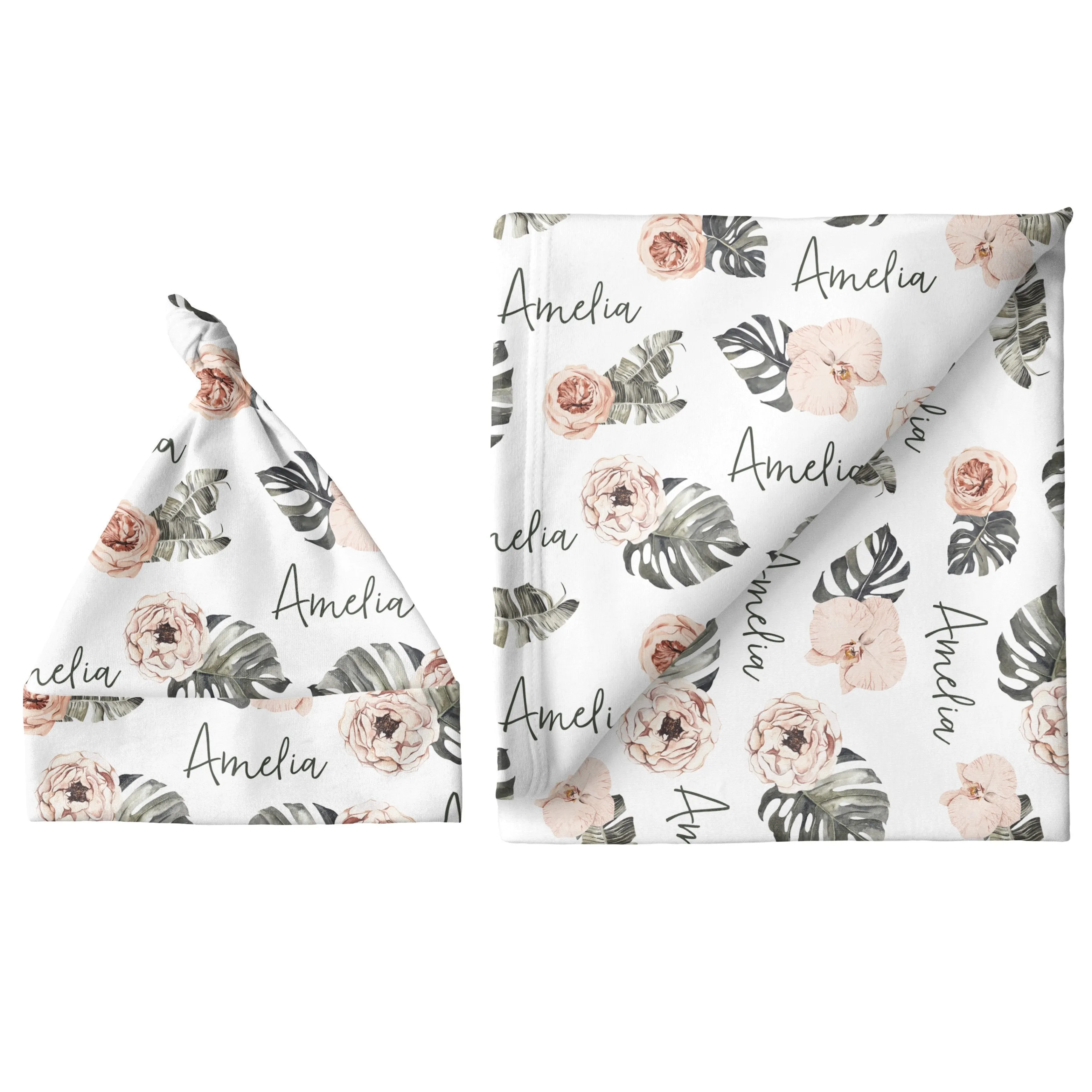 Sugar   Maple Small Blanket & Hat Set - Tropical Floral