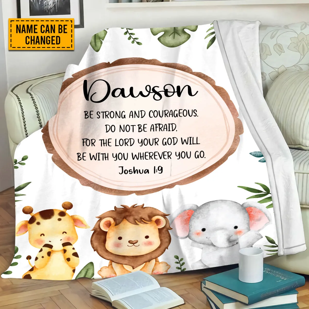 Teesdily | Bible Verse Baby Blanket, Customized Safari Blanket, Be Strong And Courageous Scripture Blanket, Religious Baby Gift, Baby Shower Gifts