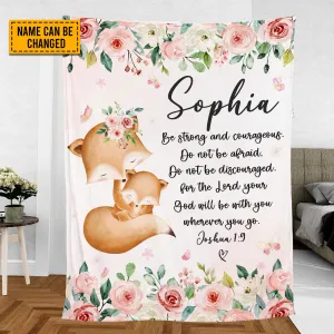 Teesdily | Fox Mom And Kid Personalized Fleece Blanket, God Verse Baby Blanket Gift, Baby Toddler Blanket, Floral Nursery Decor, Baby Shower Gifts