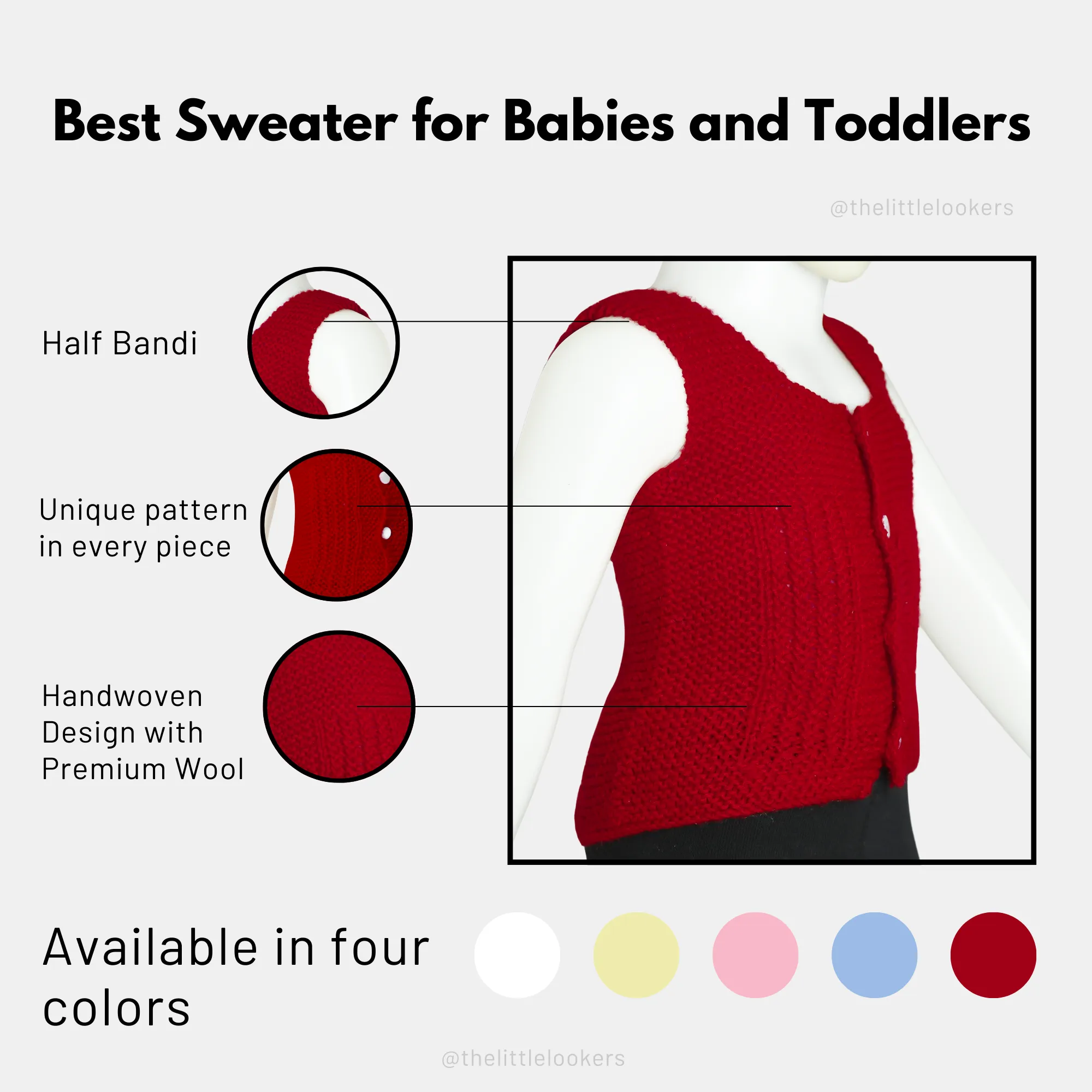 THE LITTLE LOOKERS Sweater/Half Sweater/Hand Knitted Sweater/Bandi/Wollen Vest for New Born Babies/Infants(0-3 Months)