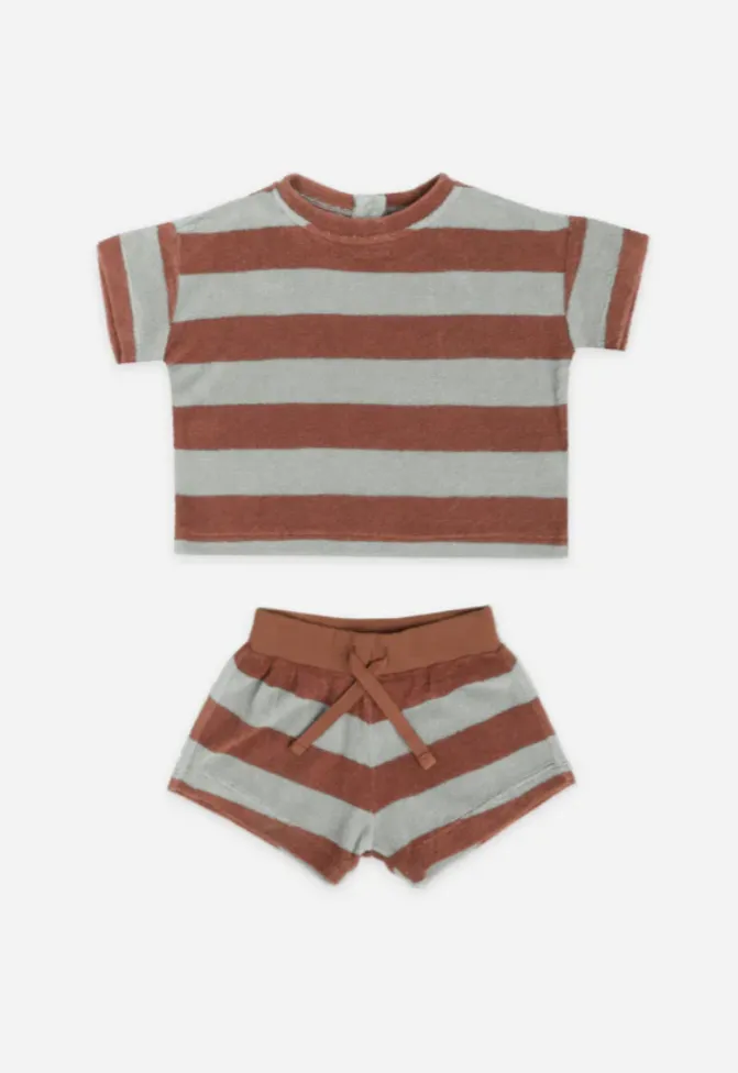 The Terry Tee   Shorts by Quincy Mae - Sienna Sky Stripe - BABY