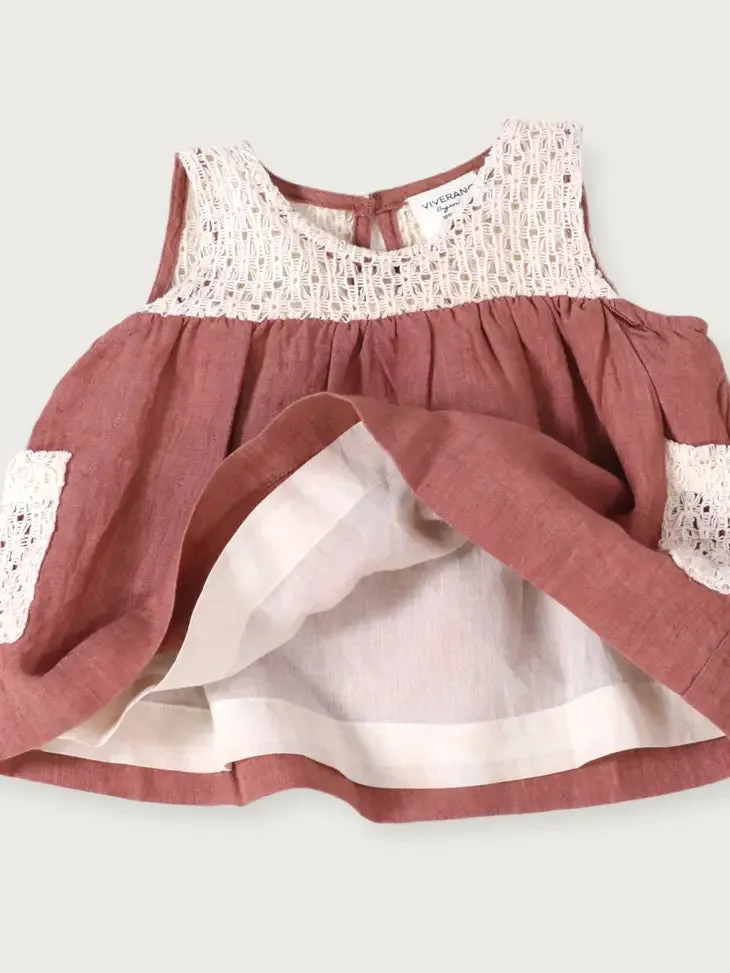 VIV Mirabelle Linen Crocheted Baby Dress