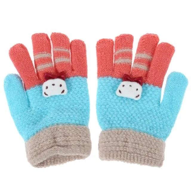 Winter Elastic Warm Girls Finger Gloves Children Knitted Stretch Mittens Girls Students Knitted Full Finger Stretch Gloves