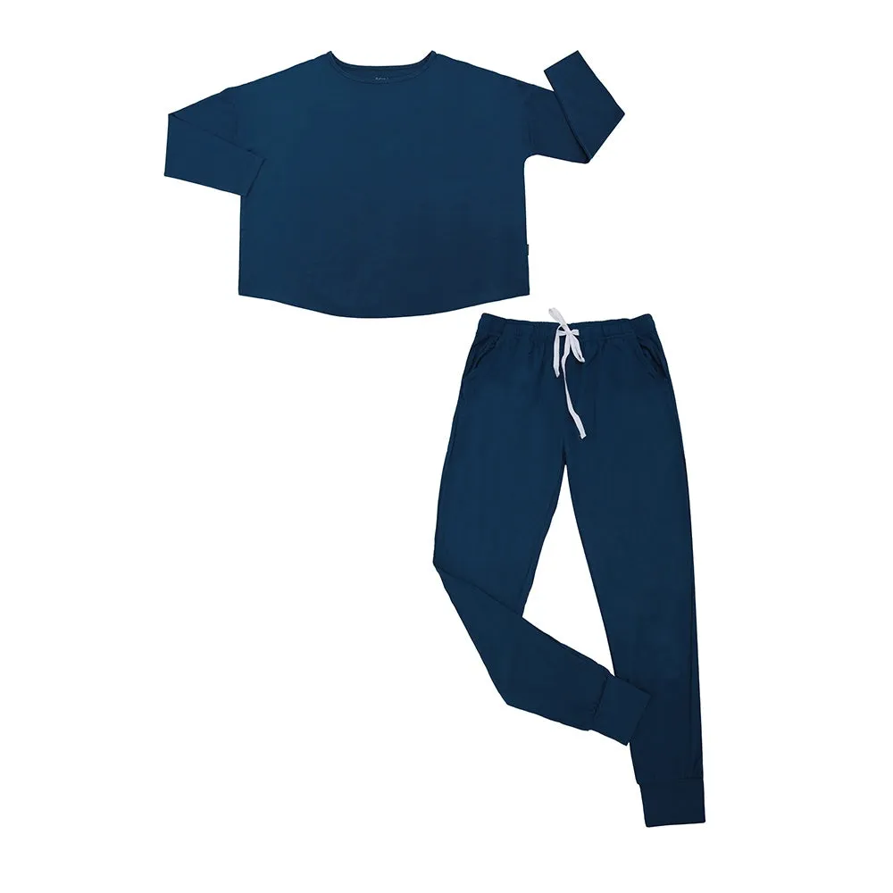 Women's Long Sleeve Lounge Jogger Set - Deep Blue