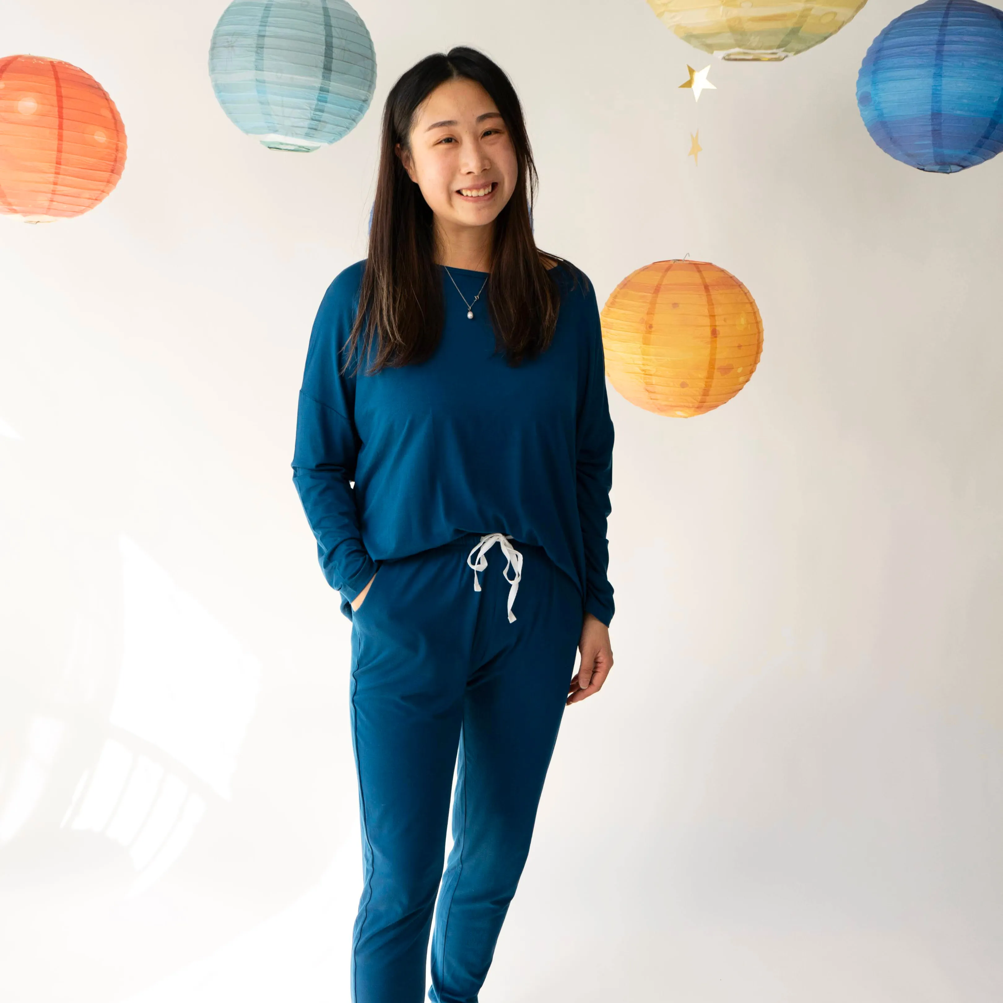 Women's Long Sleeve Lounge Jogger Set - Deep Blue