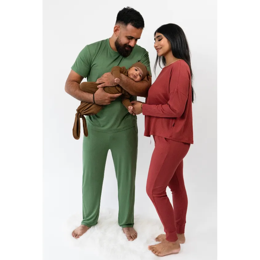 Women's Ribbed Bamboo Long Sleeve PJ Set - Burgundy