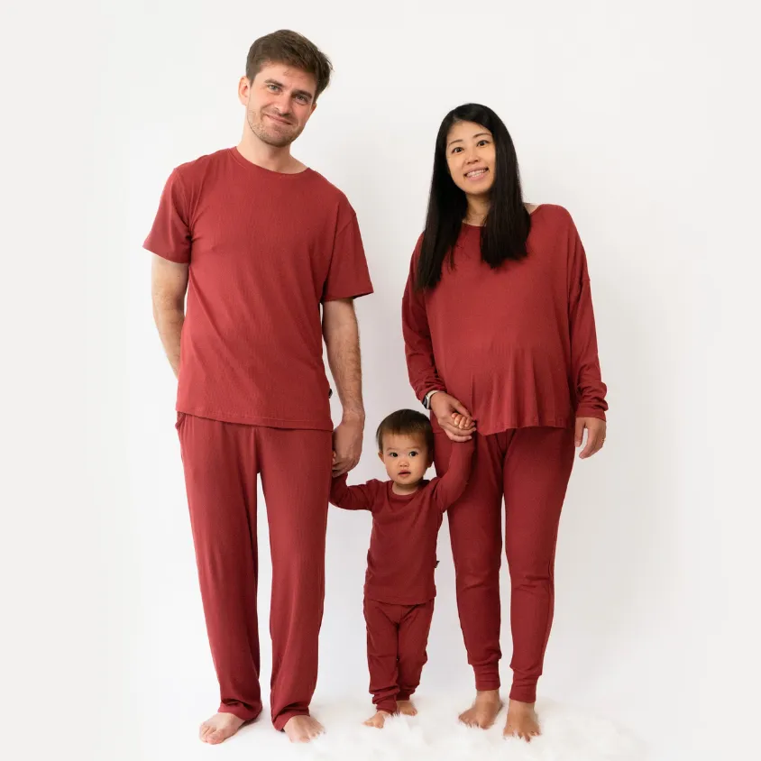 Women's Ribbed Bamboo Long Sleeve PJ Set - Burgundy