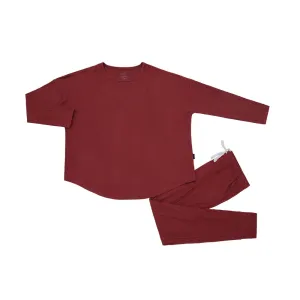 Women's Ribbed Bamboo Long Sleeve PJ Set - Burgundy